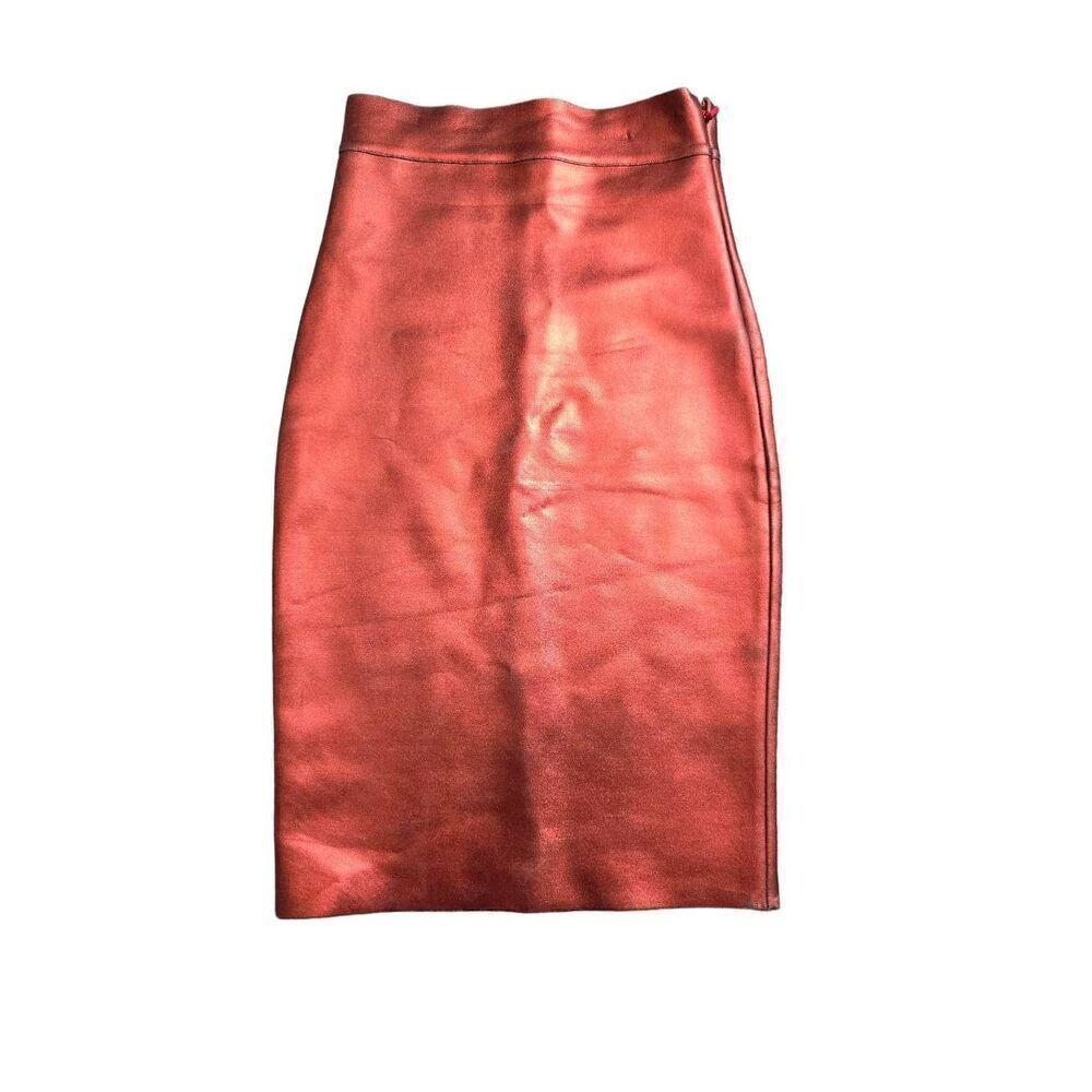 Herve Leger Red Metallic Foil Bandage Midi Skirt